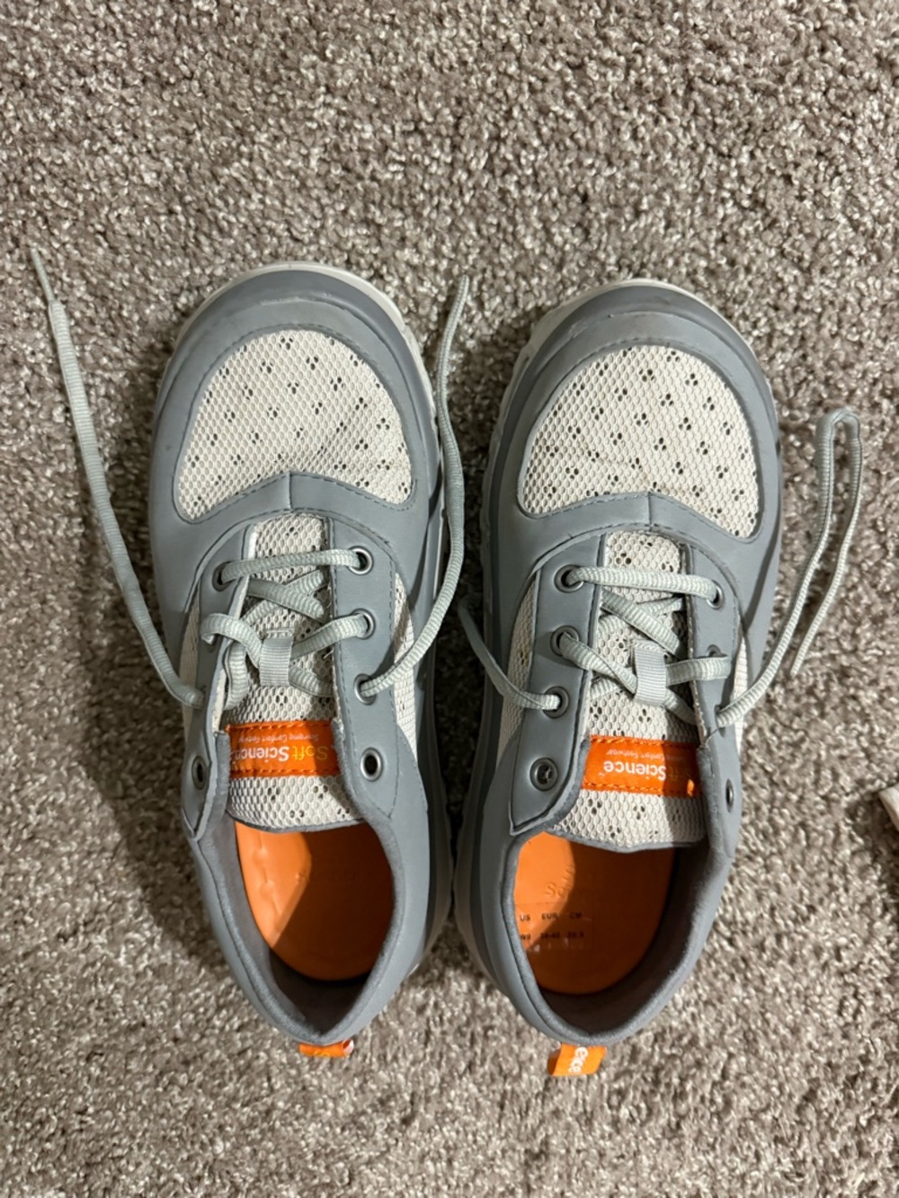 Grey and Cream Soft Science Sneakers with Orange Accents - size 9